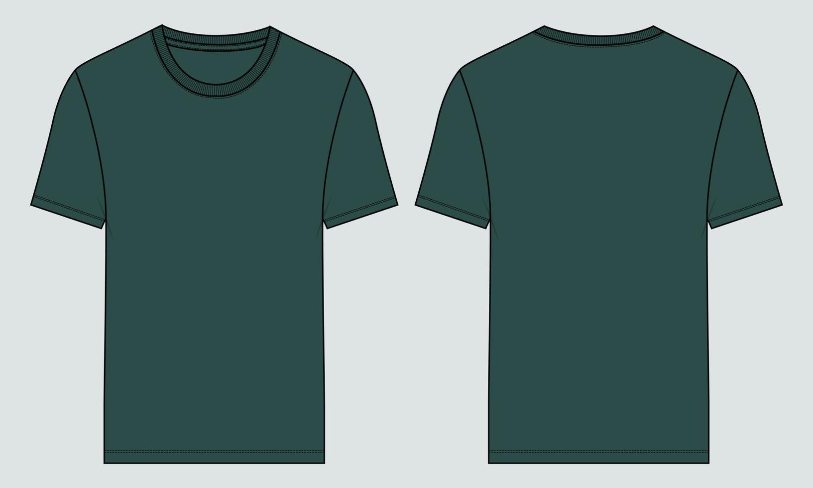 t-shirt à manches courtes coupe standard modèle d'illustration vectorielle de croquis plat de mode technique vues avant et arrière. vecteur