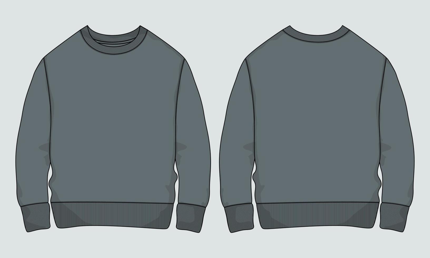 sweat-shirt à manches longues mode technique croquis plat modèle d'illustration vectorielle vues avant et arrière. vecteur