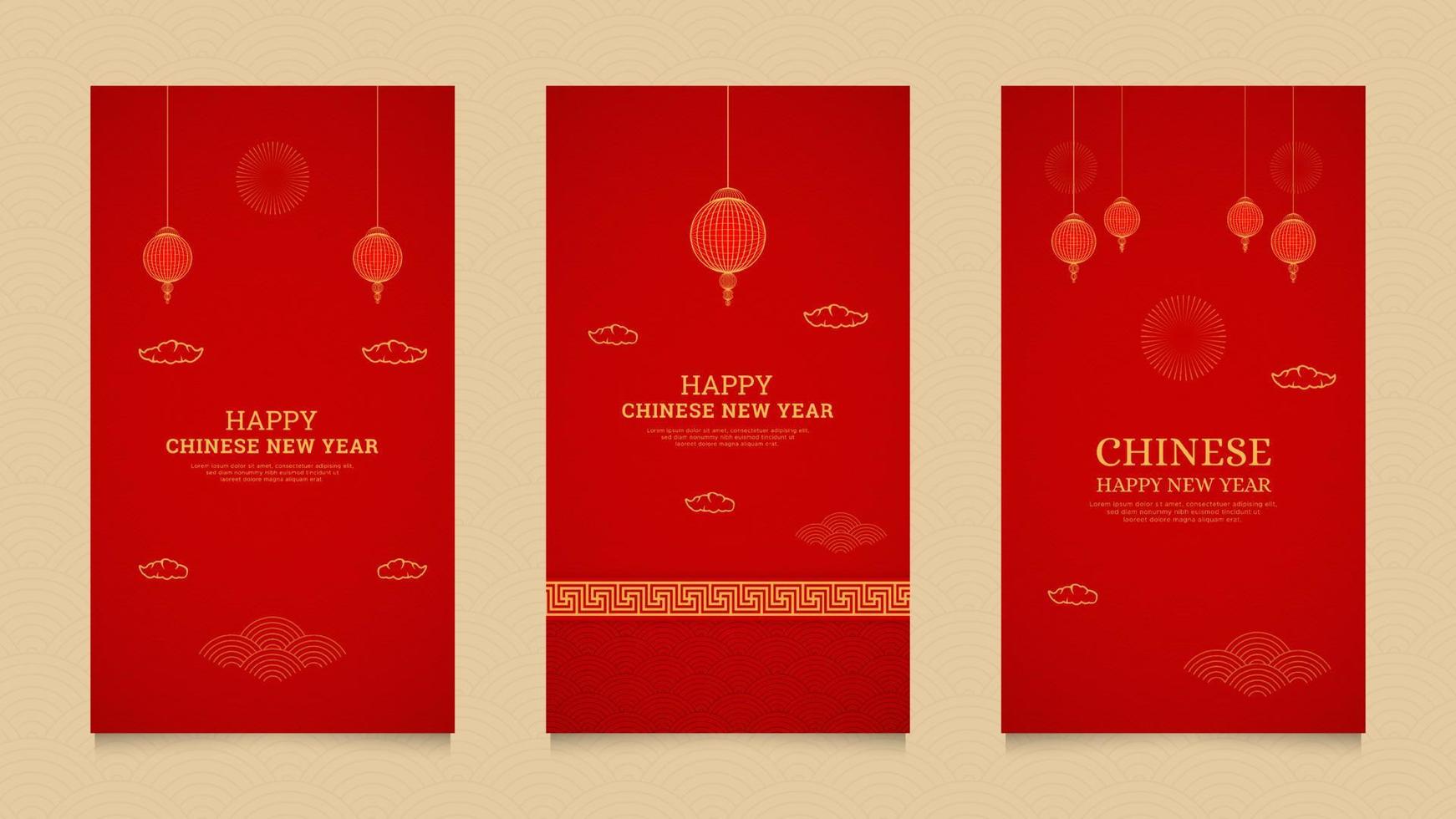 modèle de collection de conception d'histoires de médias sociaux réalistes de joyeux nouvel an chinois pour instagram vecteur