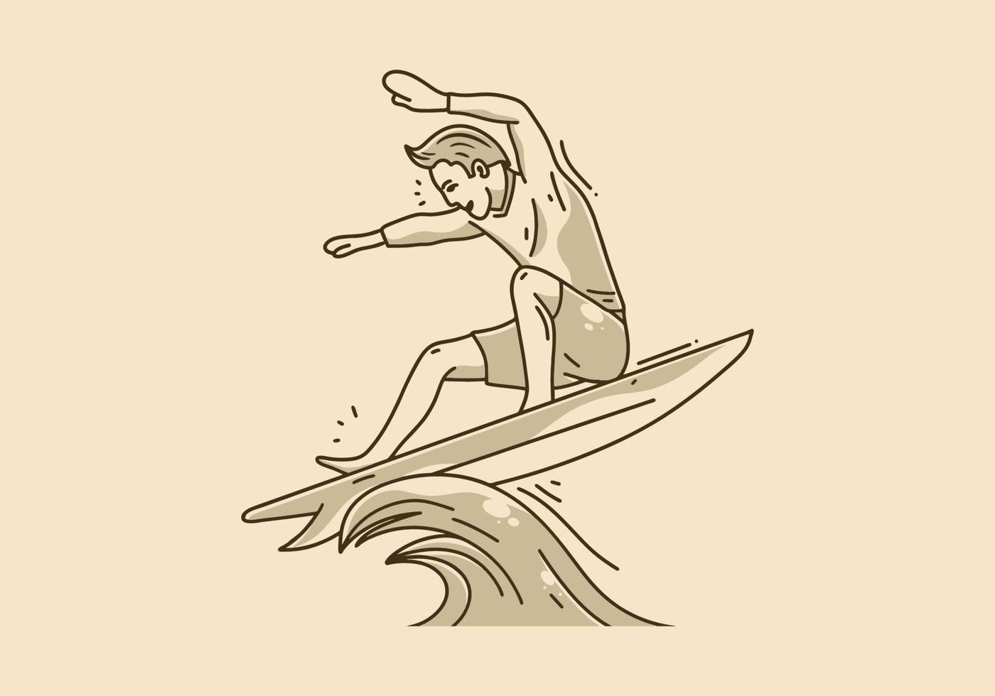 illustration vintage d'un homme surfant sur les vagues vecteur