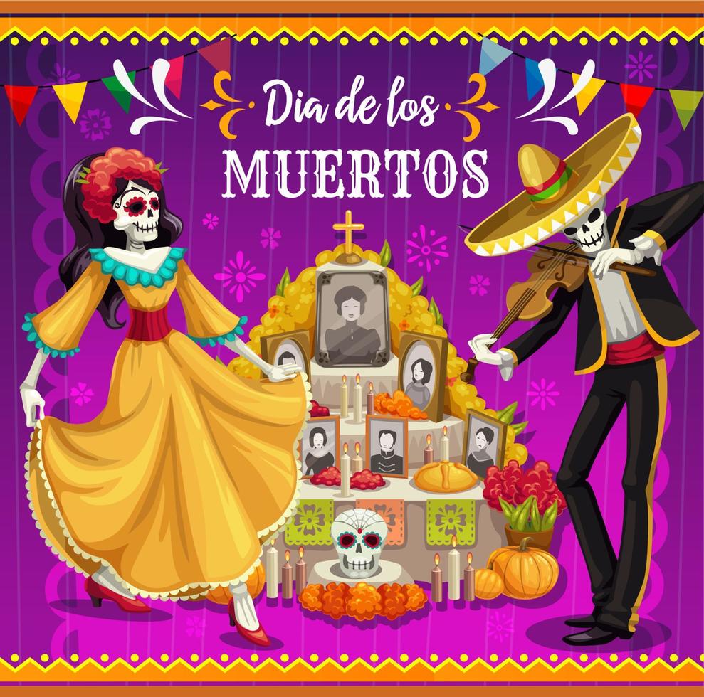 squelettes dansants, autel. jour mexicain des morts vecteur
