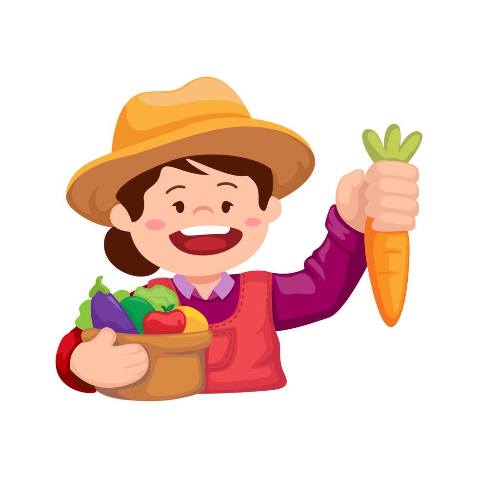 fermier tenant des légumes et des carottes. agriculture récolte symbole personnage mascotte illustration vecteur