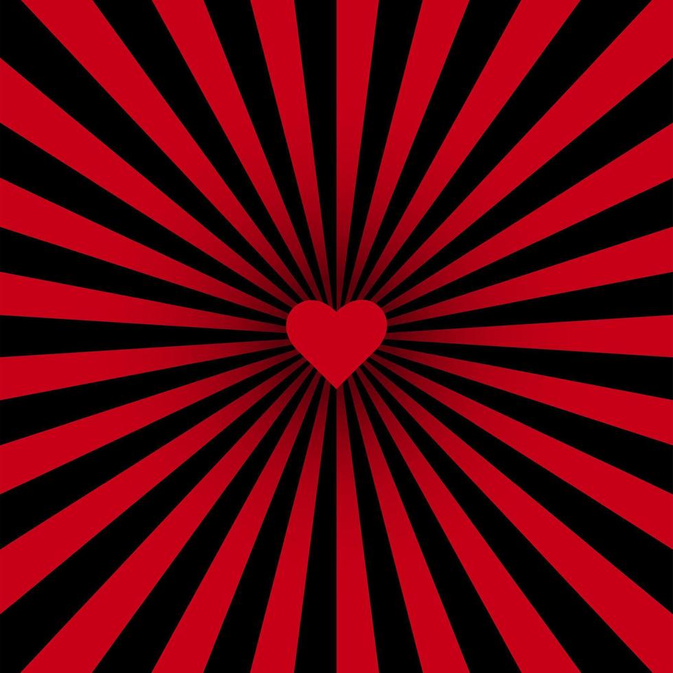 arrière-plan tourbillonnant. carré de tourbillon en spirale vortex starburst avec coeur rouge. rayons de rotation d'hélice. rayures évolutives psychédéliques convergentes. illustration vectorielle vecteur