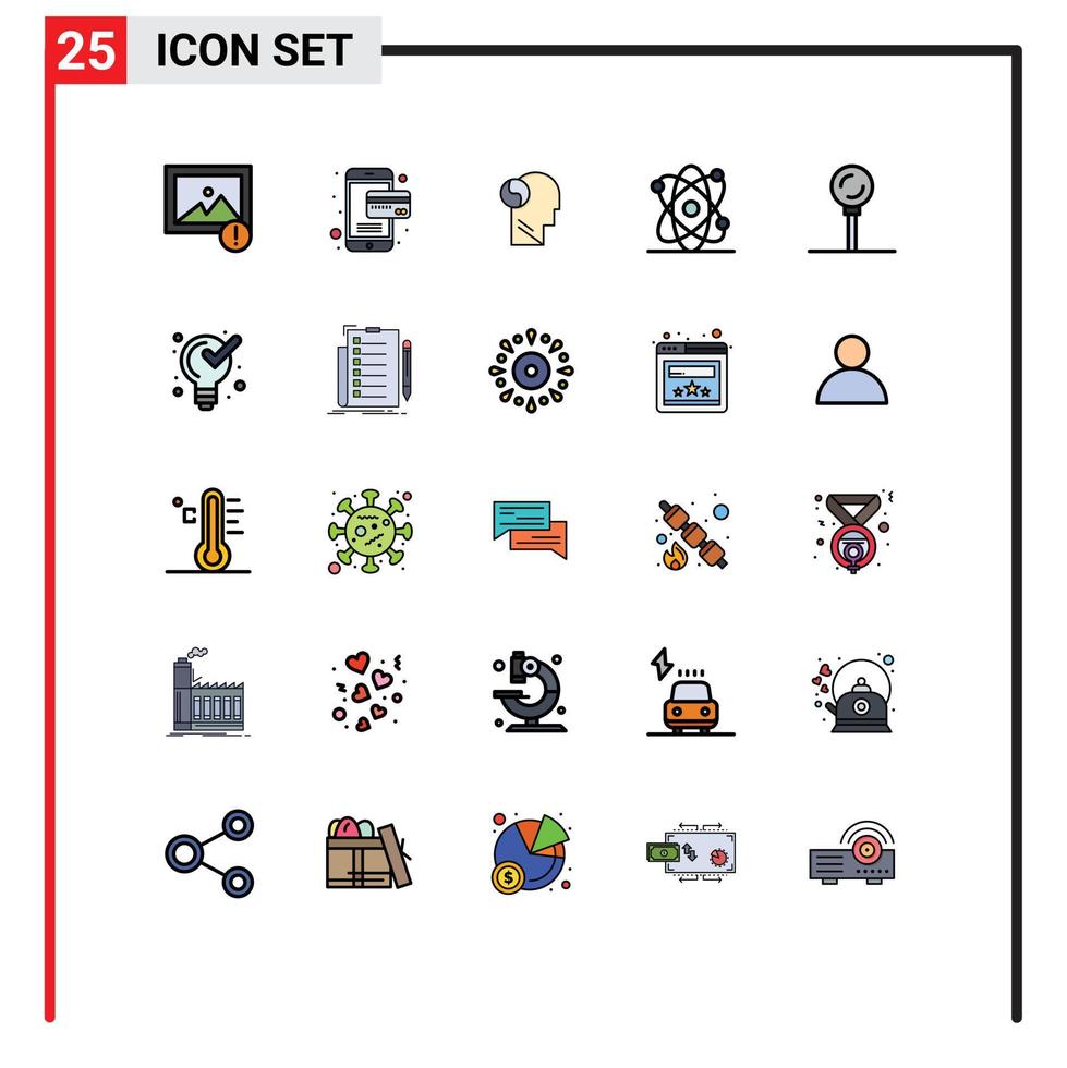 interface mobile ligne remplie couleur plate ensemble de 25 pictogrammes définissant les éléments de conception vectoriels modifiables de la science alimentaire de la tête de la gastronomie vecteur
