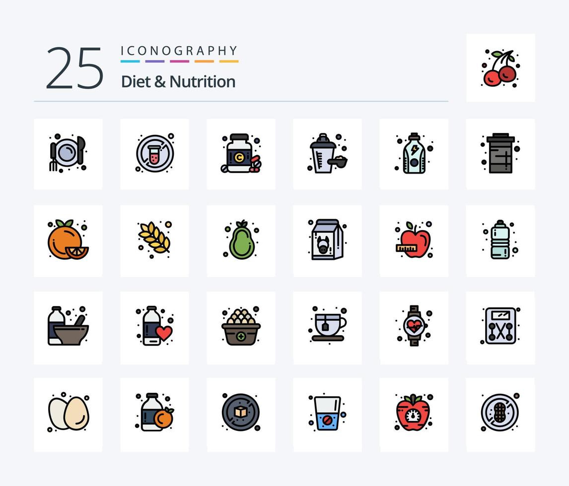 alimentation et nutrition pack d'icônes rempli de 25 lignes comprenant des protéines. aptitude. médicament. diète. supplément nutritionnel vecteur