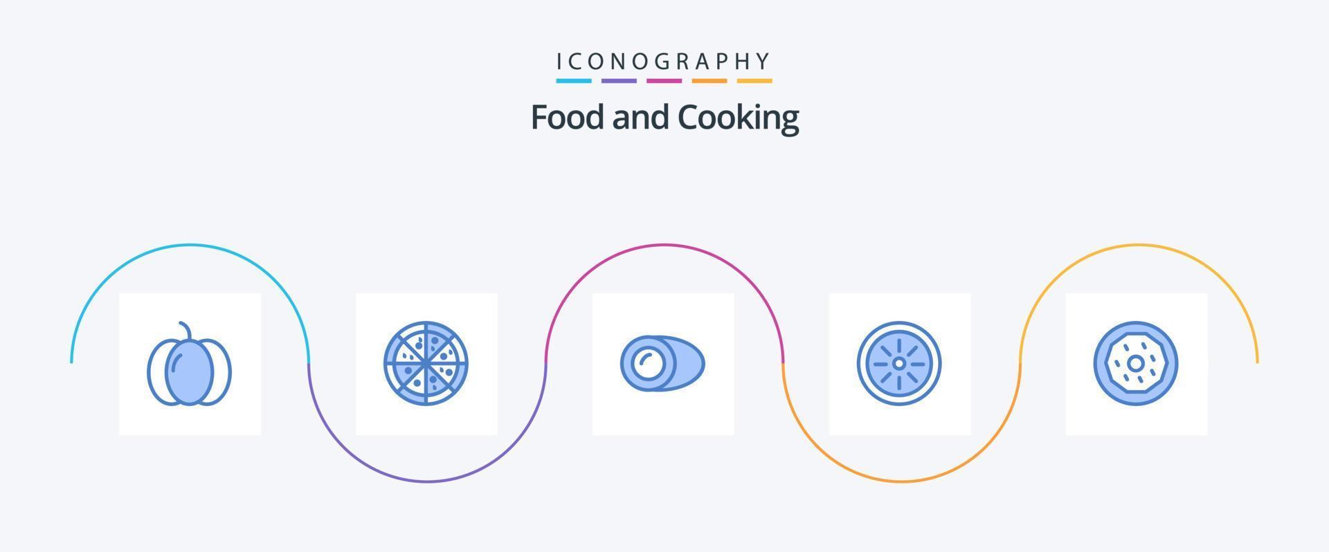 pack d'icônes bleu alimentaire 5 comprenant. aliments. aliments. Donut. kiwi vecteur