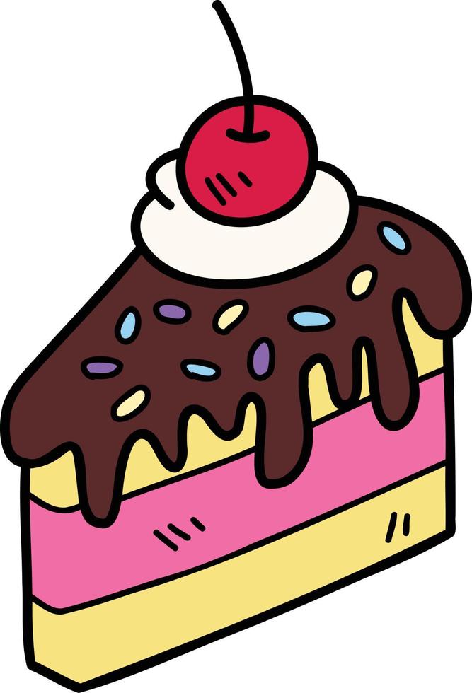 illustration de gâteau au chocolat en tranches dessiné à la main vecteur