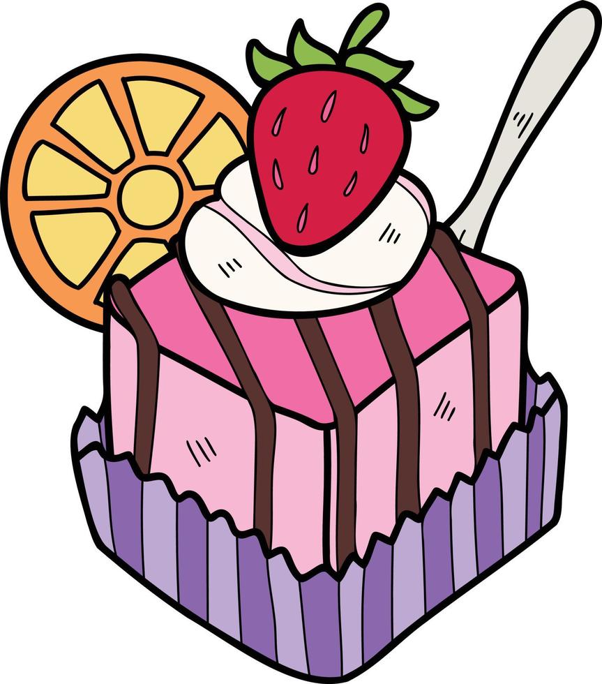 cupcakes au chocolat dessinés à la main avec illustration de fraises vecteur