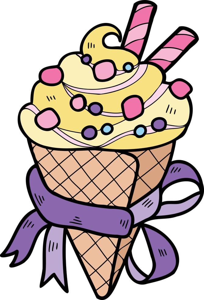illustration de cornet de crème glacée à la vanille dessinée à la main vecteur