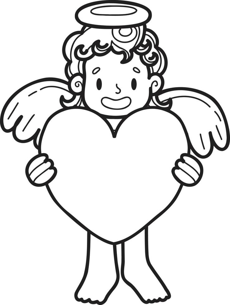 cupidon dessiné à la main avec illustration de coeur vecteur