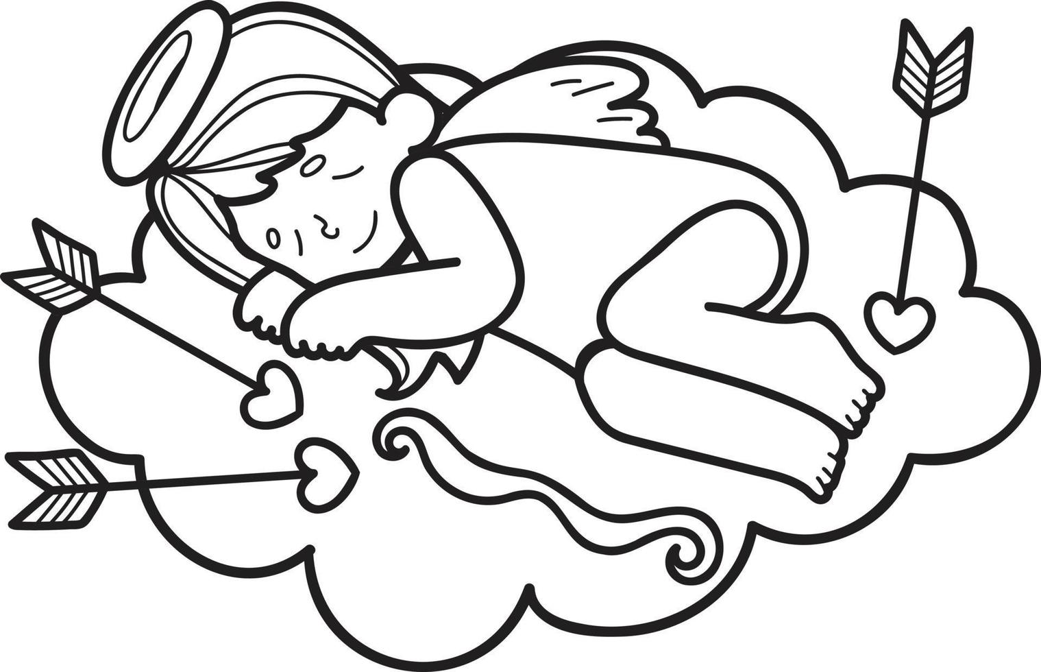 cupidon dessiné à la main avec illustration de nuages vecteur