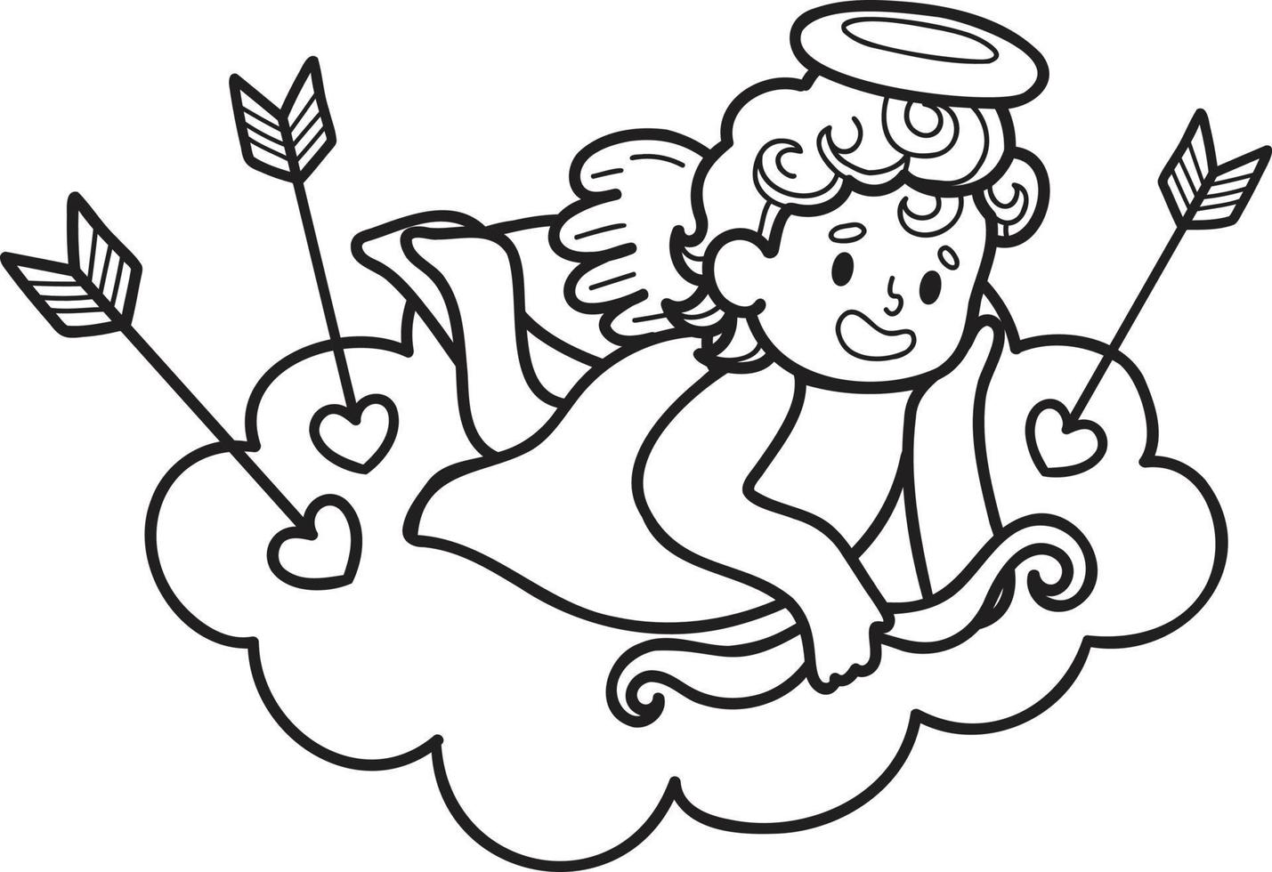 cupidon dessiné à la main avec illustration de nuages vecteur