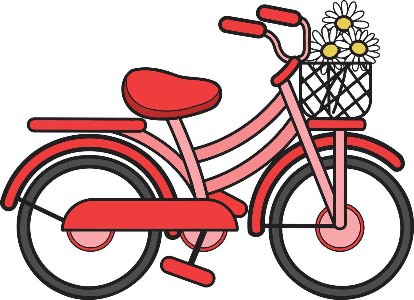 vélo dessiné à la main avec illustration de fleurs vecteur