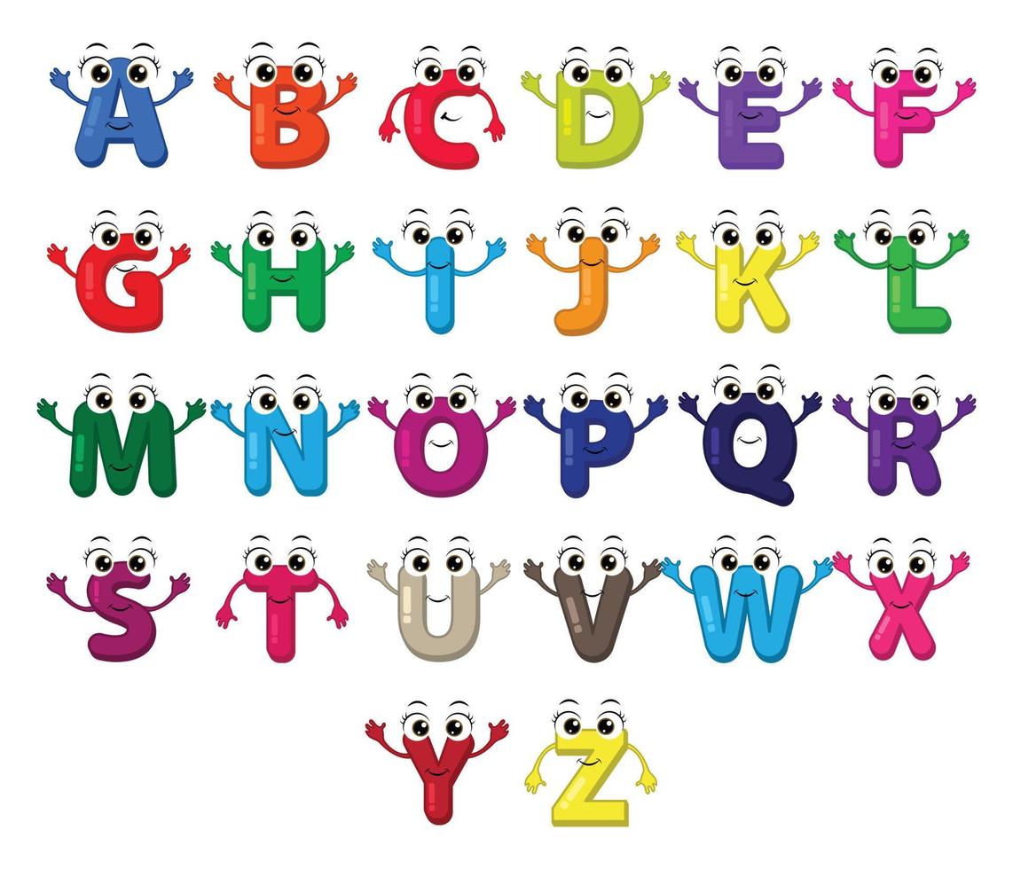 jeu de vecteurs de caractères de l'alphabet abc de dessin animé. vecteur