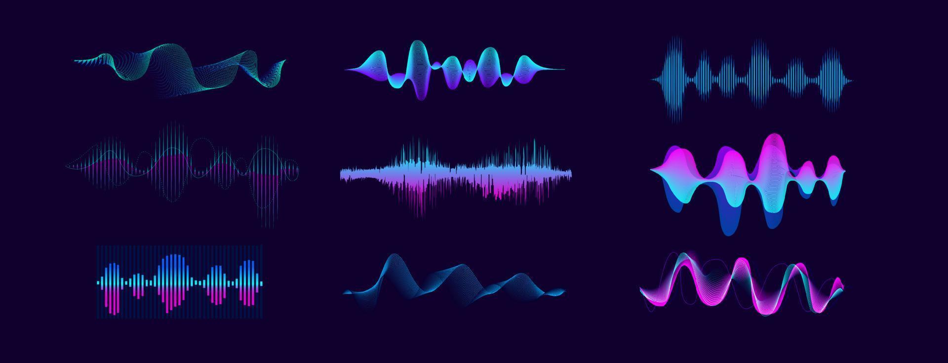 ensemble d'ondes sonores, technologie d'égaliseur audio, lecteur audio. illustration vectorielle vecteur