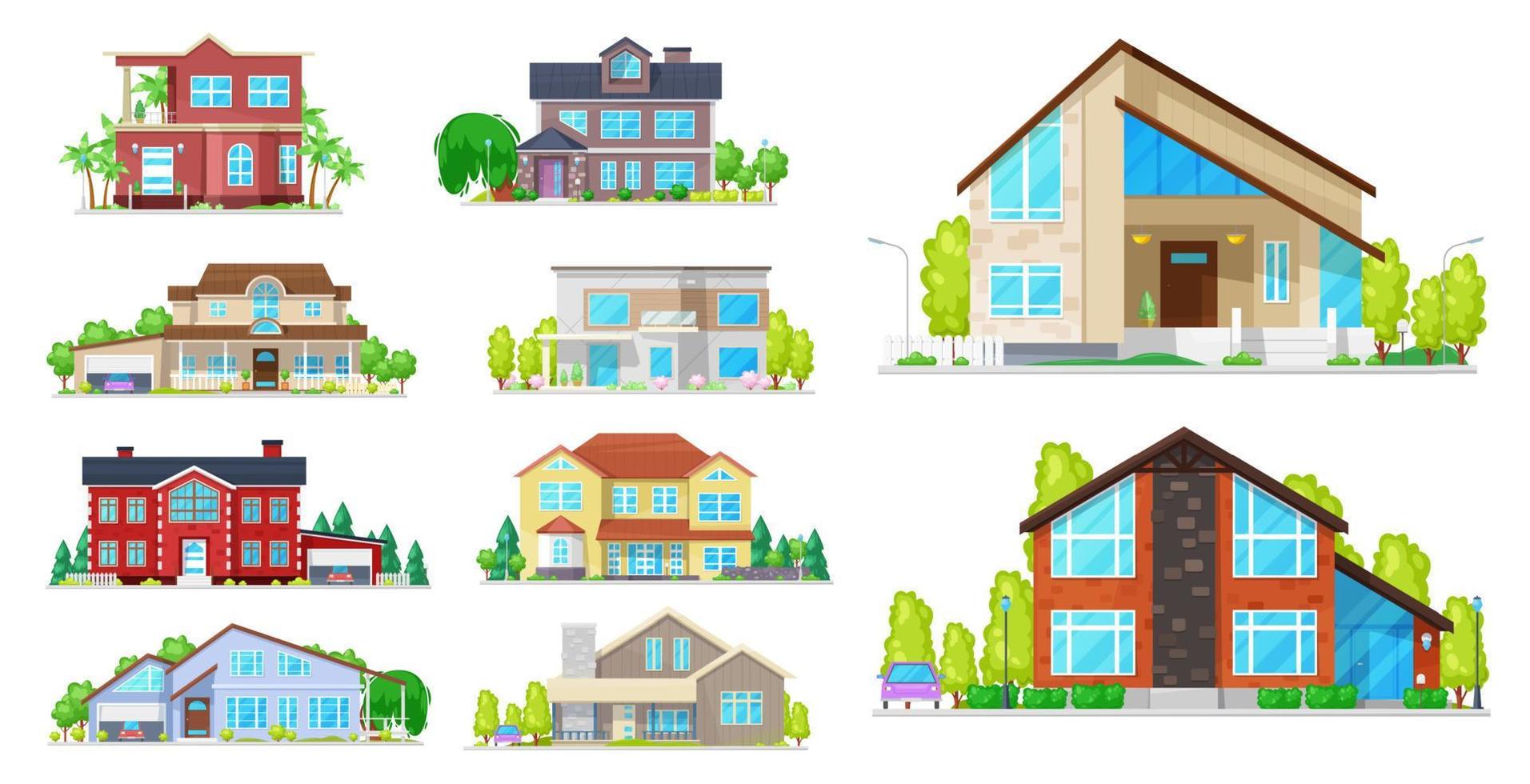 icônes de construction de maison, chalet, villa et manoir vecteur