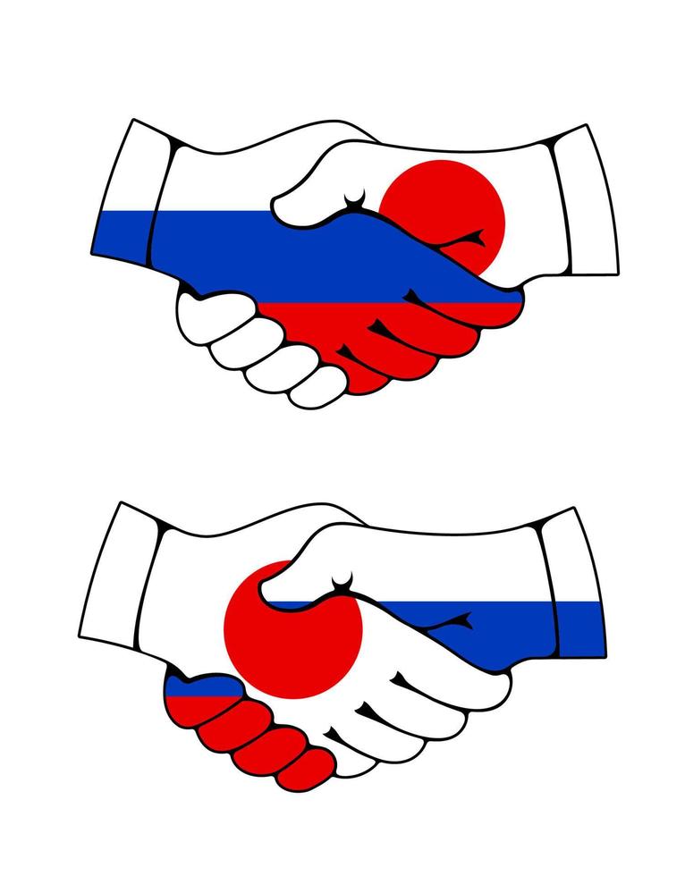 poignée de main des drapeaux du japon et de la russie, partenariat vecteur