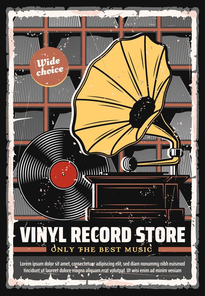 magasin de disques vinyles, affiche rétro du magasin de musique vecteur