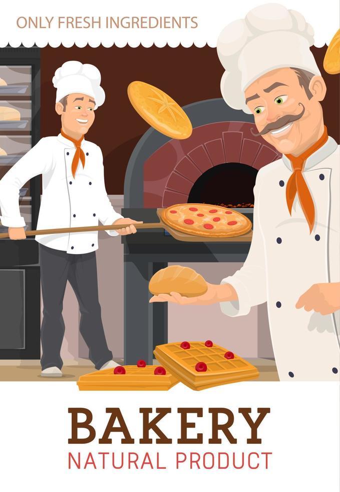 chefs boulangers cuisinant des pizzas et cuisinant des gâteaux vecteur