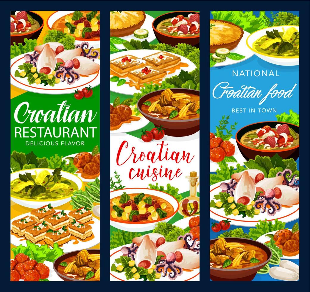 bannières de menu de restaurant de cuisine croate vecteur