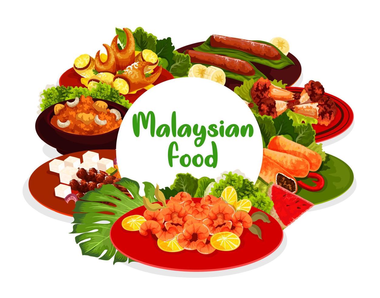bannière ronde de vecteur de cuisine malaisienne