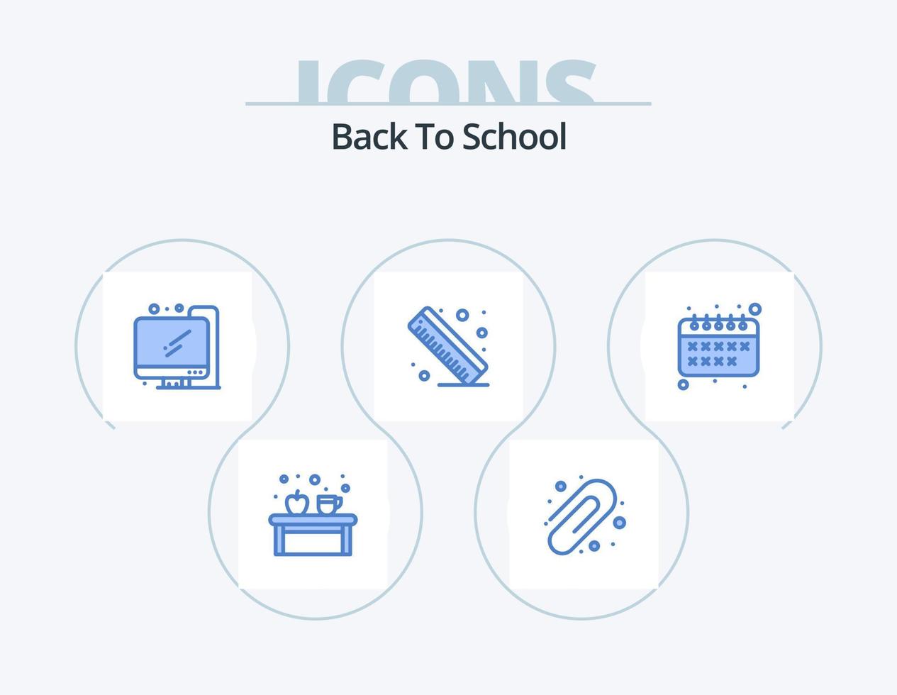 pack d'icônes bleues de retour à l'école 5 conception d'icônes. . éducation. ordinateur. retour à l'école. règle vecteur