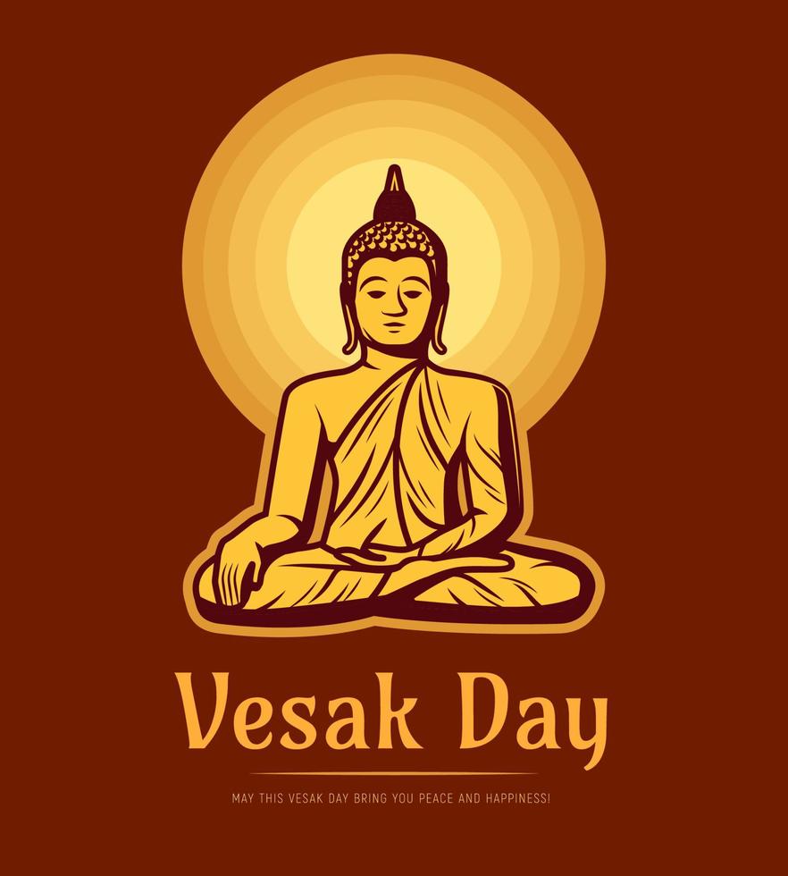 jour du vesak. bouddha assis sous la pleine lune vecteur