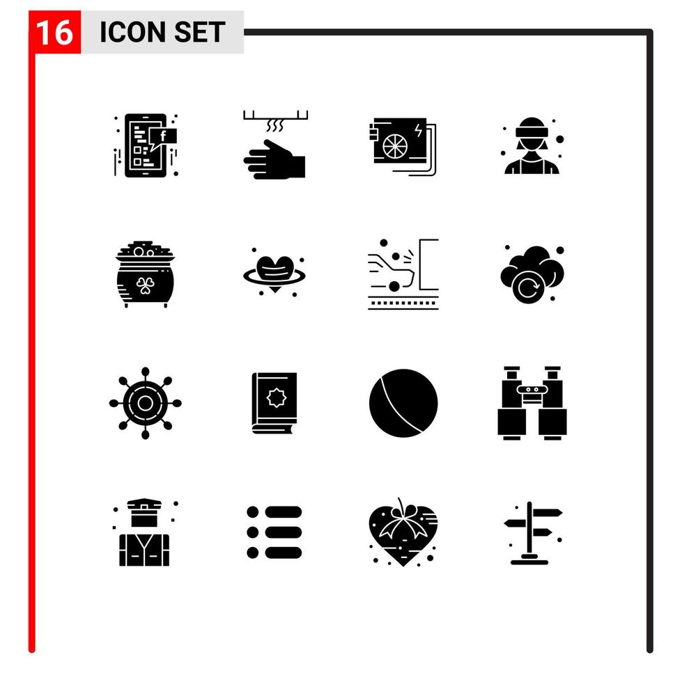 interface utilisateur pack de 16 glyphes solides de base de lunettes vr avatar féminin main avatar puissance éléments de conception vectoriels modifiables vecteur