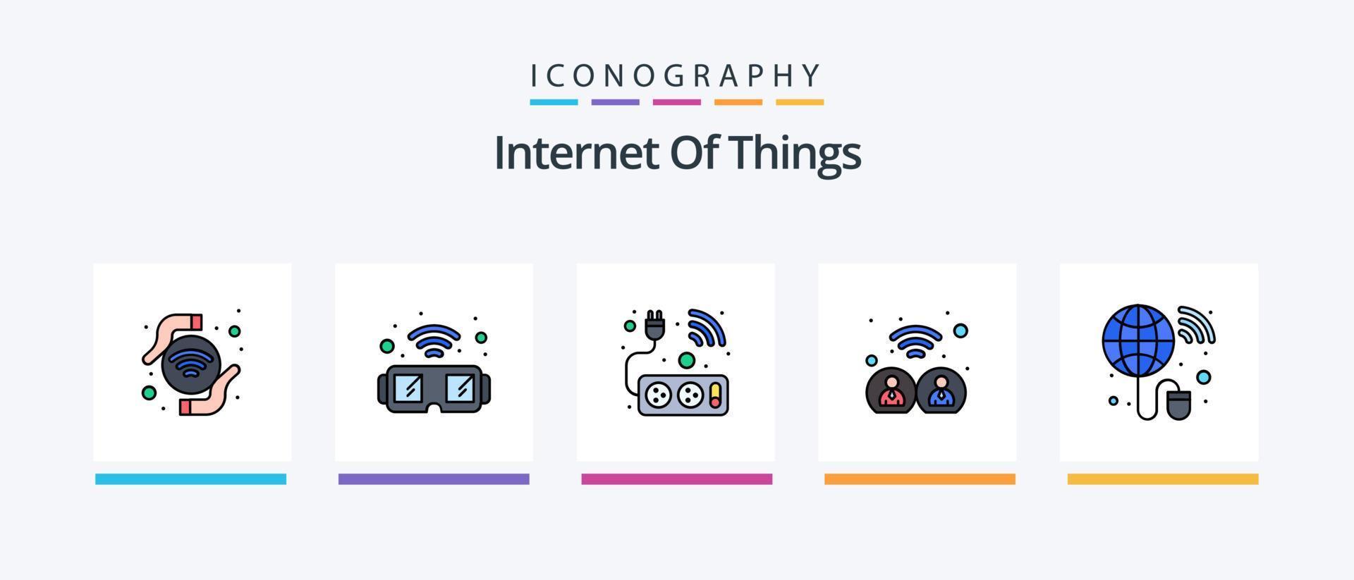 ligne Internet des objets remplie de 5 packs d'icônes, y compris micro-ondes. casque. discuter. écouteurs. intelligent. conception d'icônes créatives vecteur