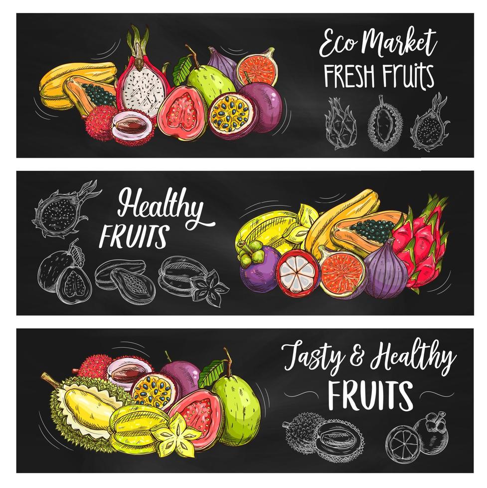 fruits tropicaux exotiques, bannières du marché de la ferme alimentaire vecteur