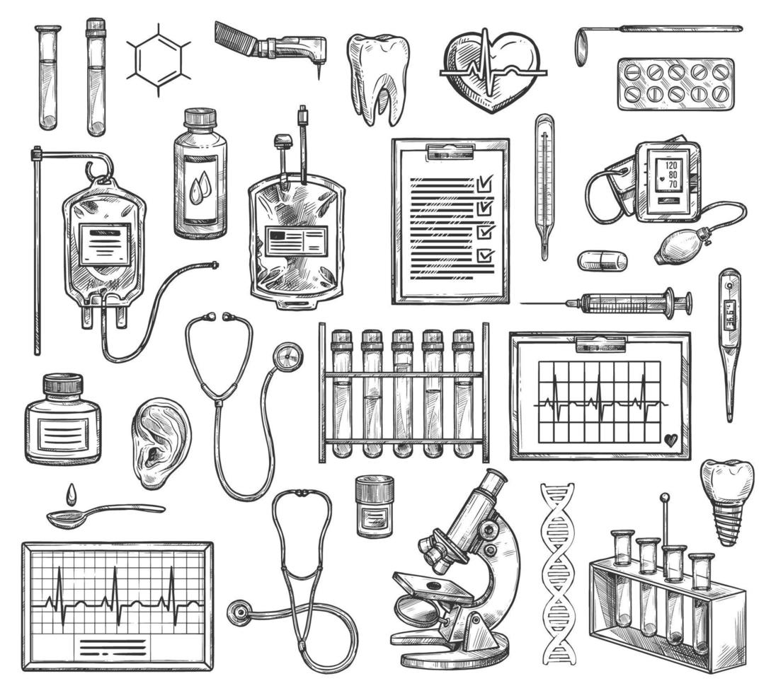 matériel de chirurgie médicale. éléments de croquis de vecteur