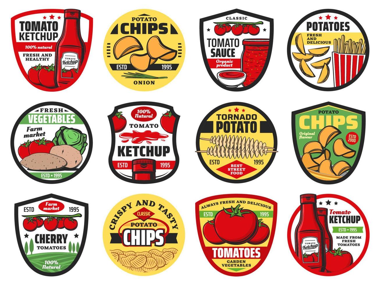 icônes vectorielles de nourriture tomate et pomme de terre vecteur