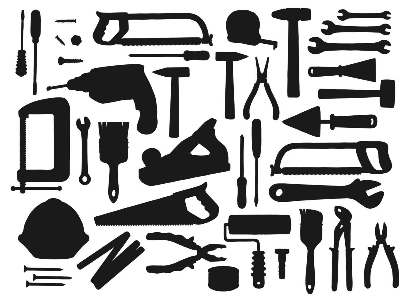 silhouettes noires d'outils et d'équipements vecteur