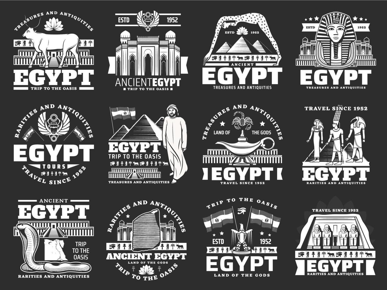 icônes de l'égypte antique, monuments de voyage et tourisme vecteur