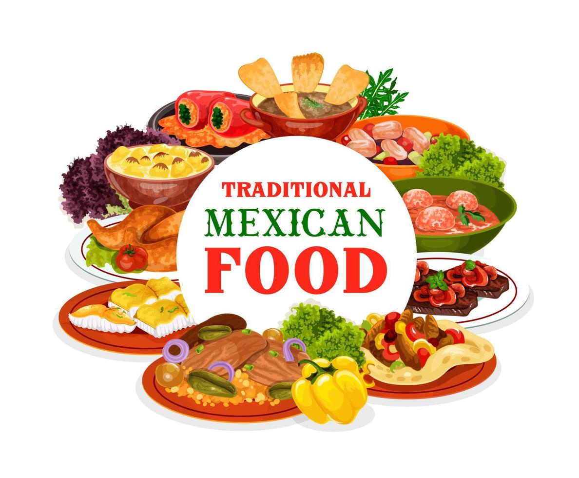 cuisine mexicaine de plats de légumes et de viande vecteur