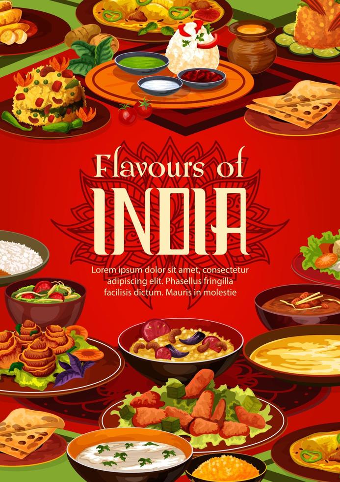 cuisine indienne, couverture de menu ou de recette de cuisine vecteur