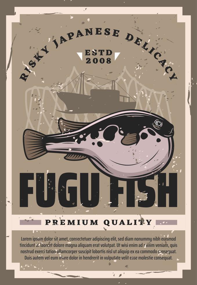 affiche rétro de délicatesse de cuisine japonaise de poisson fugu vecteur