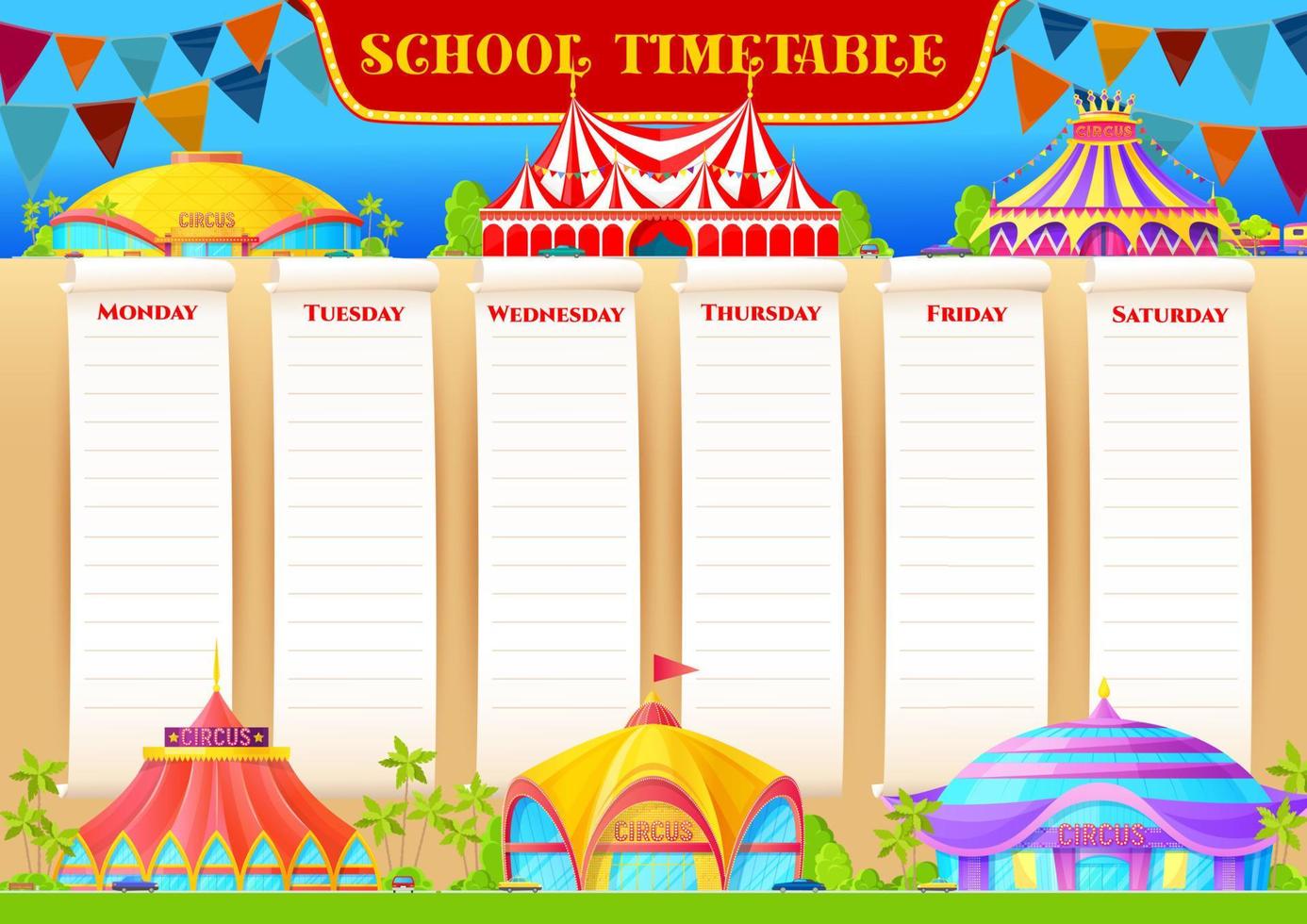 planificateur hebdomadaire d'horaire scolaire, fête foraine de cirque vecteur