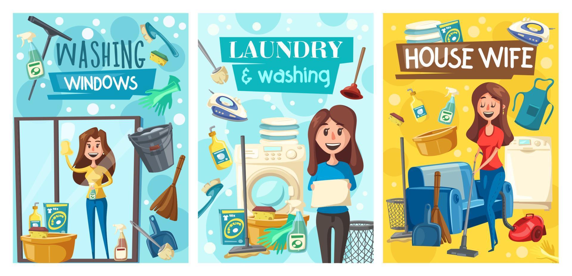 service de nettoyage à domicile, blanchisserie et lavage de la maison vecteur