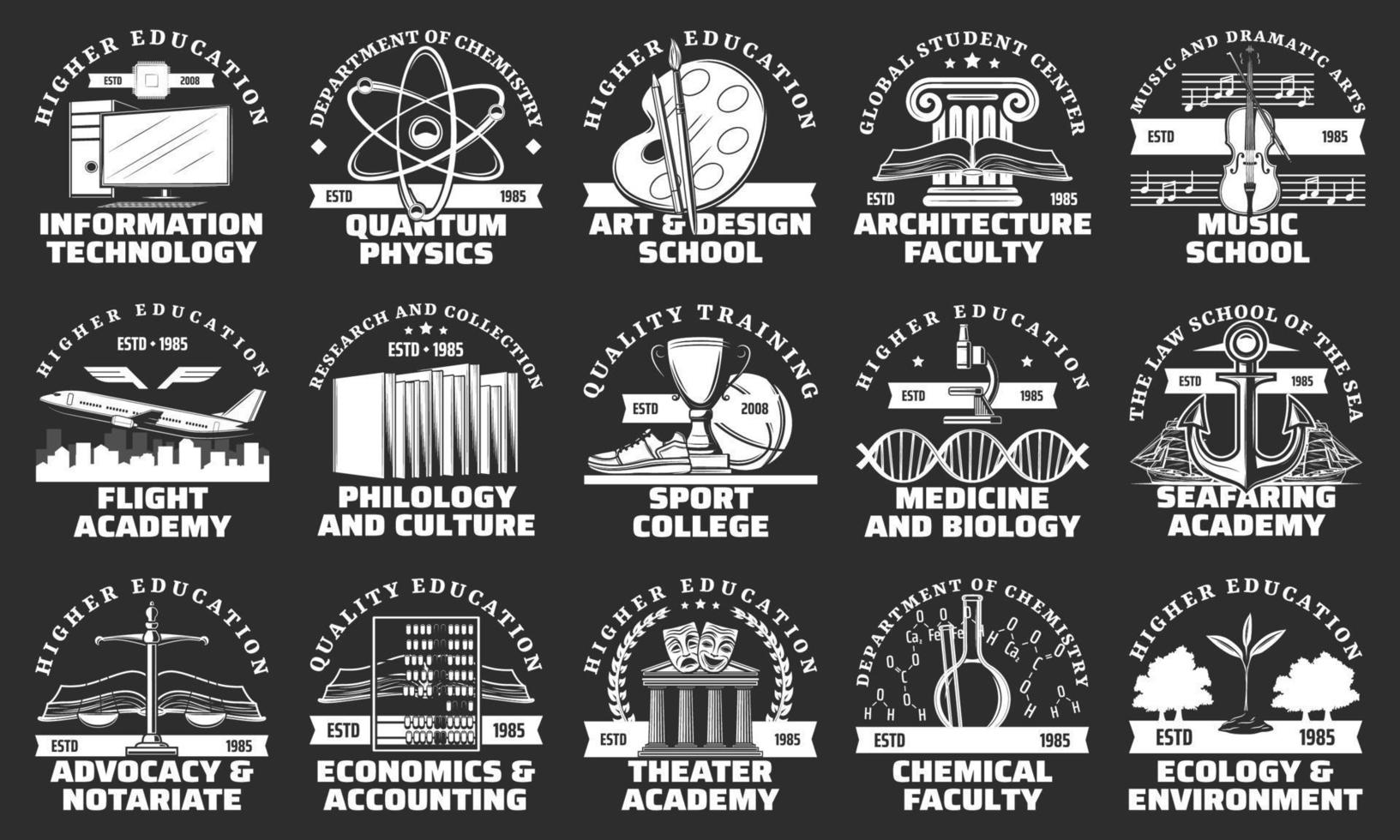 icônes de l'éducation de l'université, de l'école et de l'académie vecteur