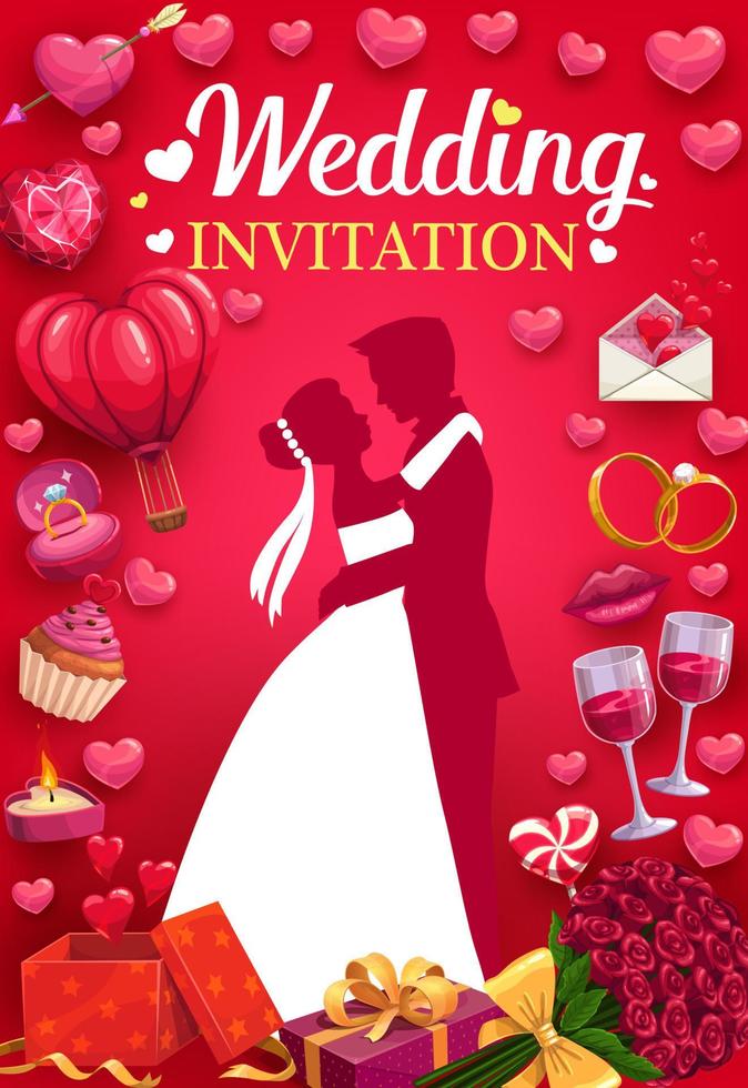 invitation à la fête de mariage, mariés, amour vecteur