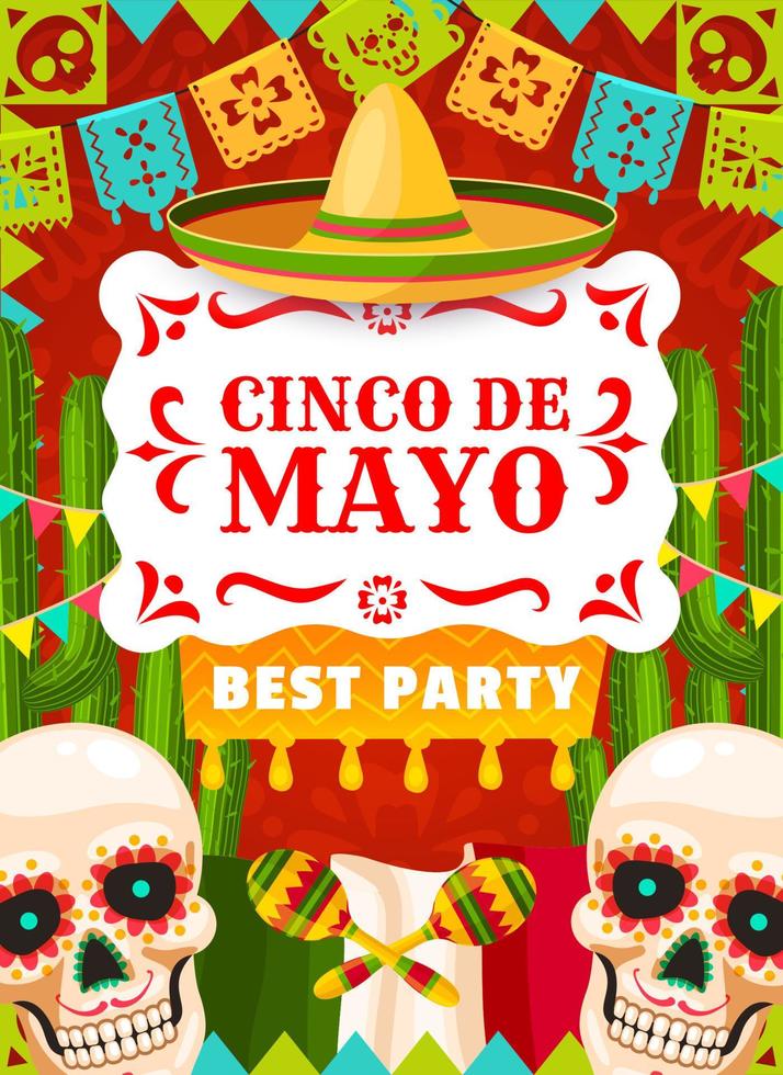 affiche mexicaine de fête de vacances, cinco de mayo vecteur