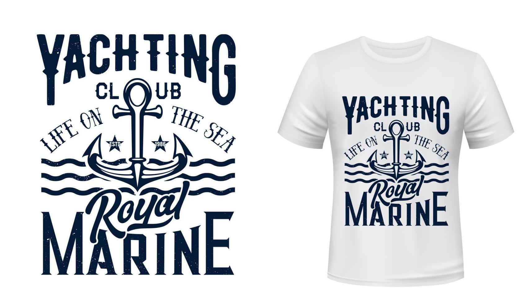 t-shirt imprimé ancre nautique du yacht club vecteur
