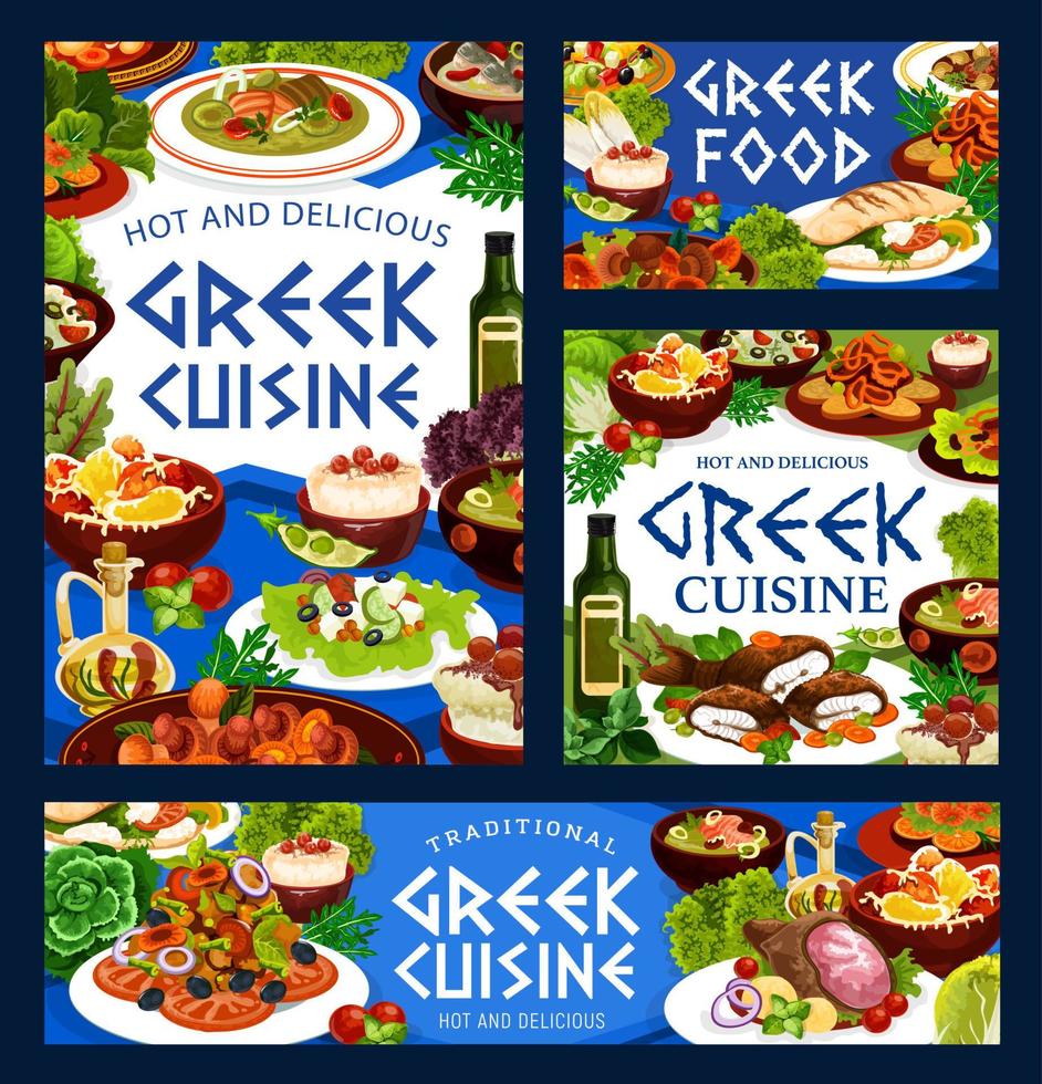 cuisine grecque, légume, poisson, viande, fruits de mer vecteur