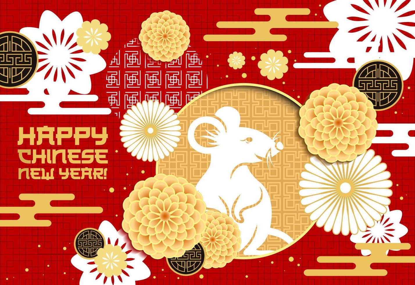 rat ou souris du zodiaque du nouvel an chinois avec des fleurs vecteur