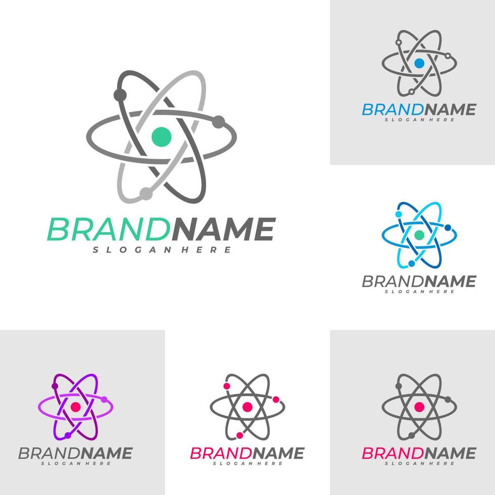 ensemble de modèle de logo d'atome scientifique, vecteur de conception de logo scientifique