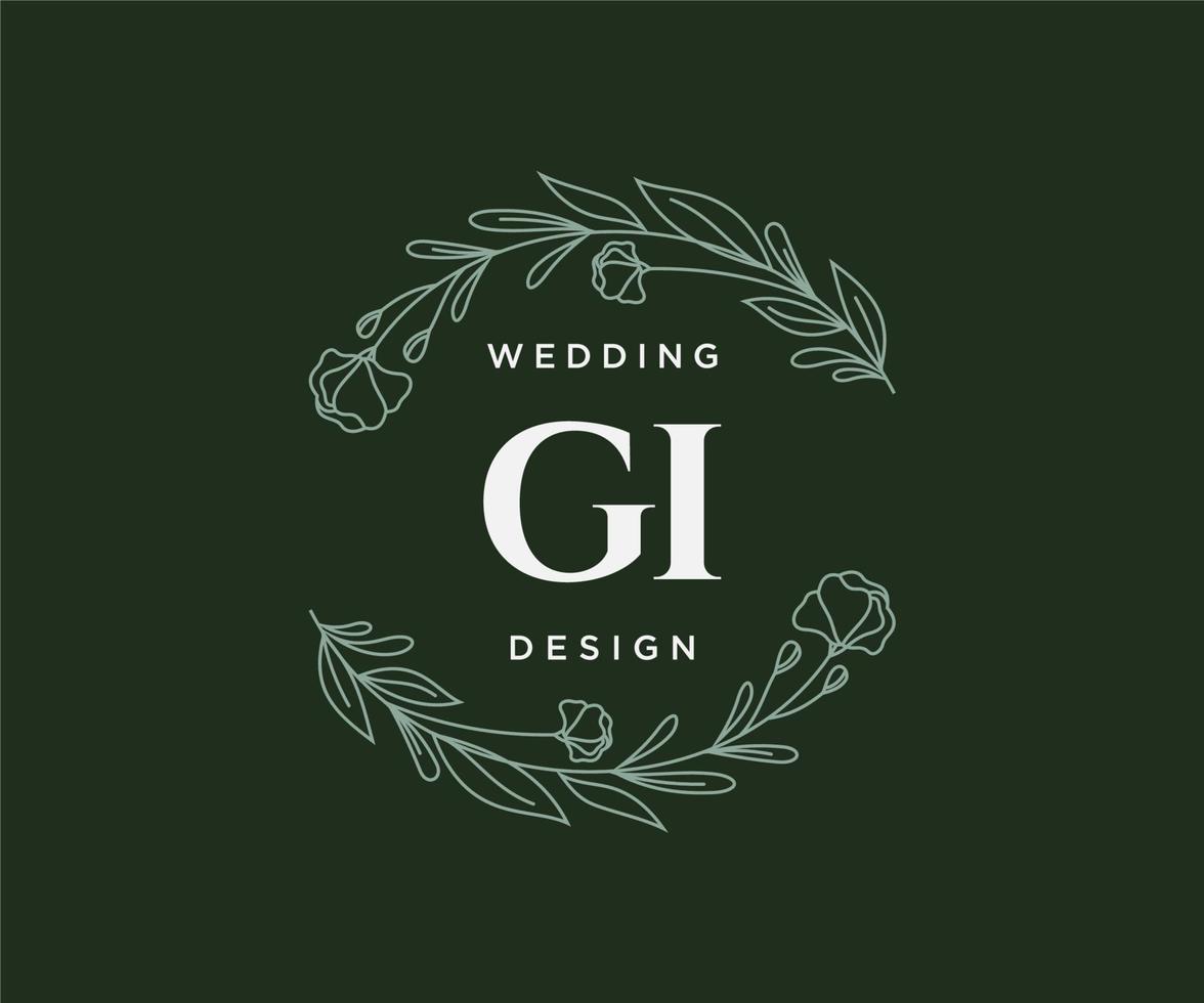 collection de logos de monogramme de mariage lettre initiales gi, modèles minimalistes et floraux modernes dessinés à la main pour cartes d'invitation, réservez la date, identité élégante pour restaurant, boutique, café en image vectorielle vecteur