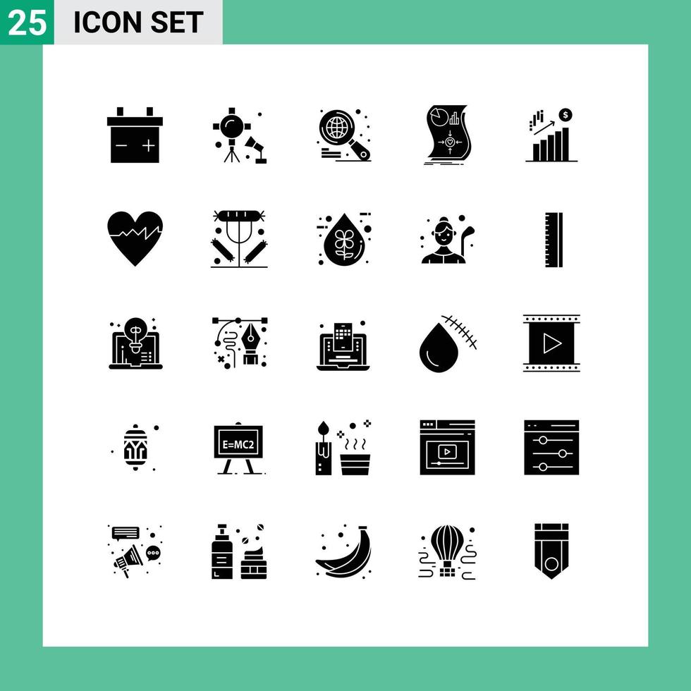 ensemble de 25 symboles d'icônes d'interface utilisateur modernes signes pour la recherche de financement en dollars éléments de conception vectorielle modifiables de réponse d'entreprise vecteur