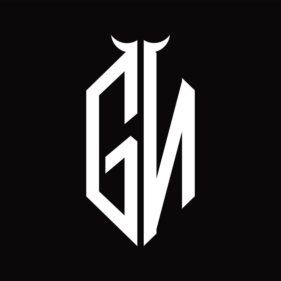 monogramme logo gn avec modèle de conception noir et blanc isolé en forme de corne vecteur