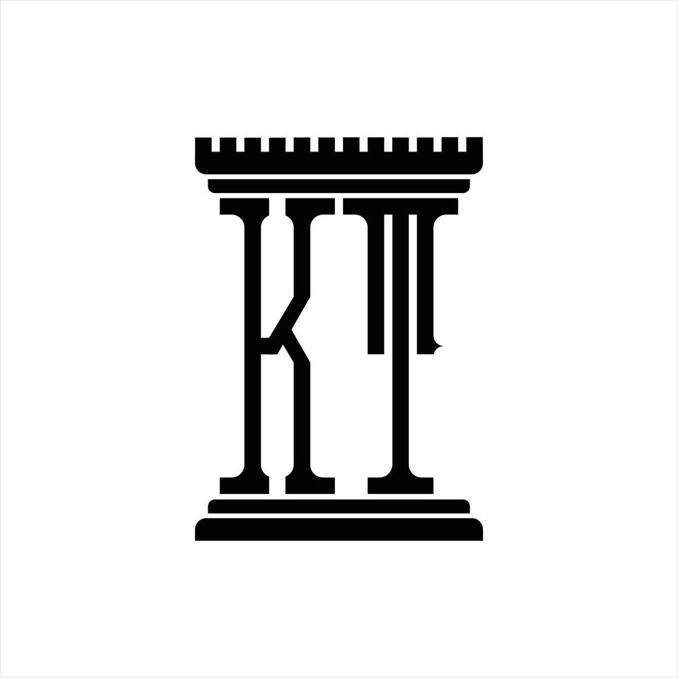 monogramme du logo kt avec modèle de conception en forme de pilier vecteur